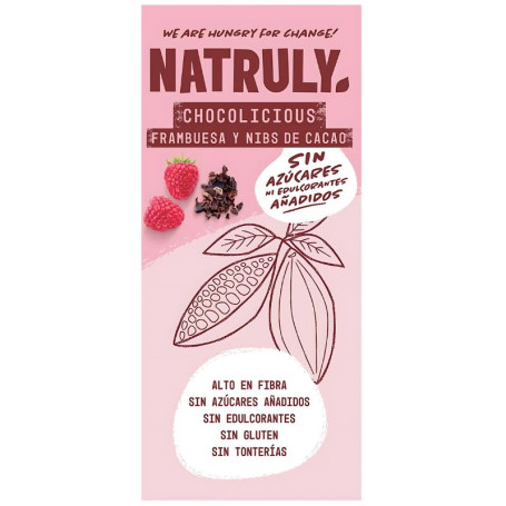 CHOCOLICIOUS CON FRAMBUESAS Y NIBS DE CACAO BIO 85G NATRULY