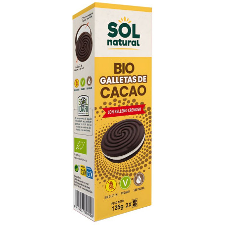 GALLETAS DE CACAO CON RELLENO CREMOSO BIO 125G SOL NATURAL