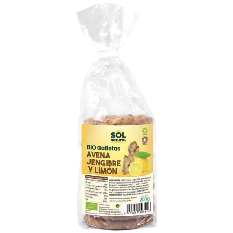 GALLETAS DE AVENA CON JENGIBRE Y LIMÓN BIO 200G SOL NATURAL