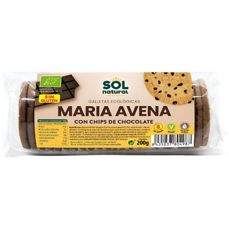 GALLETAS MARÍA AVENA S/G CON CHIPS DE CHOCO BIO 200G SOL NATURAL