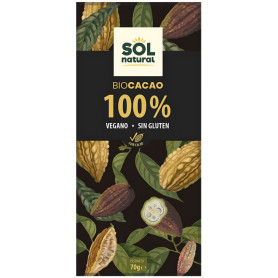 TABLETA DE CACAO PURO 100% BIO 70G SOL NATURAL