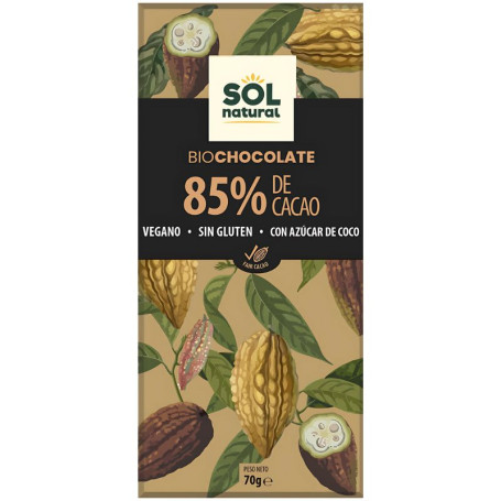 TABLETA CHOCOLATE DARK 85% BIO 70G SOL NATURAL