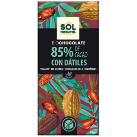 TABLETA CHOCOLATE DARK 85% CON DÁTILES BIO 70G SOL NATURAL