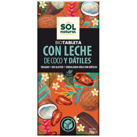 TABLETA CHOCO CON LECHE DE COCO Y DÁTILES BIO 70G SOL NATURAL