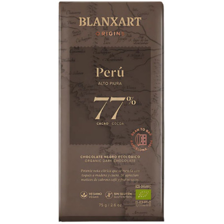 CHOCOLATE NEGRO 77% PERÚ ECO 75G BLANXART
