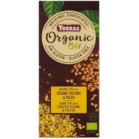 CHOCOLATE NEGRO 70% CACAO SÉSAMO TOSTADO & POLEN 100G TORRAS
