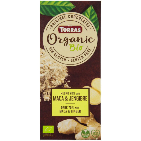 CHOCOLATE NEGRO 70% CACAO CON MACA & JENGIBRE 100G TORRAS
