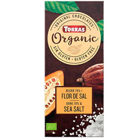 CHOCOLATE NEGRO 70% CACAO CON FLOR DE SAL 100G TORRAS