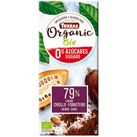 CHOCOLATE NEGRO 79% CRIOLLO FORASTERO SIN AZÚCAR 100G TORRAS