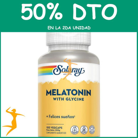 MELATONINA CON GLICINA 100 CÁPSULAS VEGETALES SOLARAY OFERTA 2 UD