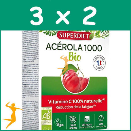 Pack 3x2 ACEROLA 1000 (VITAMINA C) BIO 24 COMPRIMIDOS SUPERDIET