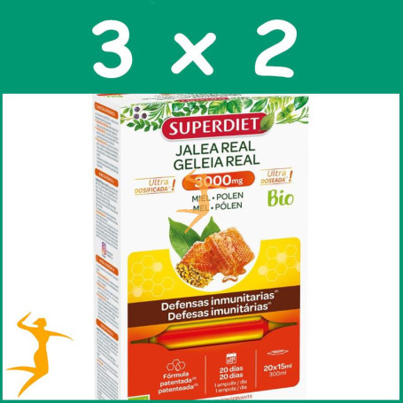 Pack 3x2 JALEA REAL MIEL + POLEN BIO 3000MG 20 AMPOLLAS SUPERDIET