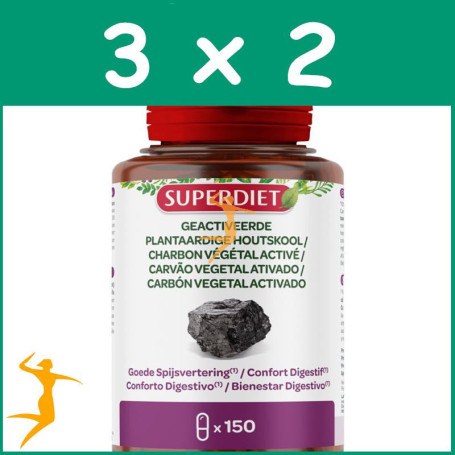Pack 3x2 CARBÓN VEGETAL ACTIVADO 150 CÁPSULAS SUPERDIET