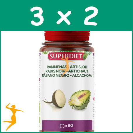 Pack 3x2 RÁBANO NEGRO Y ALCACHOFA BIO 80 COMPRIMIDOS SUPERDIET