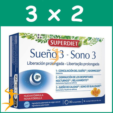 Pack 3x2 SUEÑO 3 LIBERACIÓN PROLONGADA 30 COMPRIMIDOS SUPERDIET