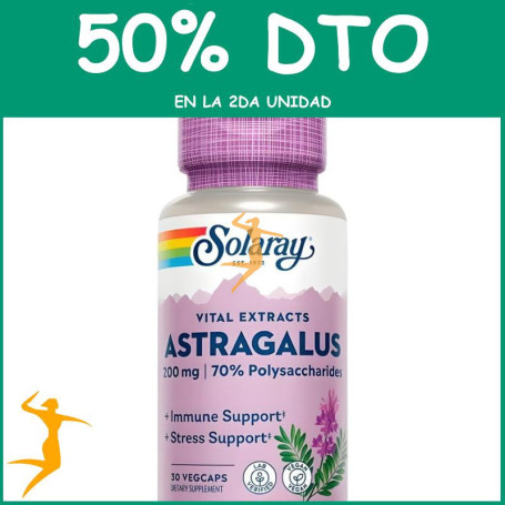 ASTRAGALUS EXTRACTO DE RAÍZ 200MG 30 CÁPSULAS VEGETALES SOLARAY OFERTA 2 UD