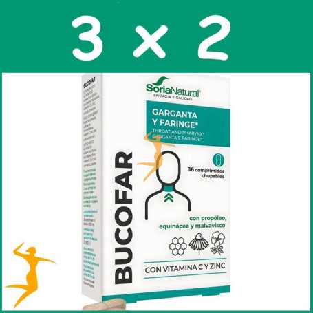 Pack 3x2 BUCOFAR 36 COMPRIMIDOS CHUPABLES SORIA NATURAL