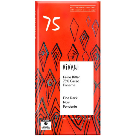 CHOCOLATE NEGRO PANAMÁ 75% CON AZÚCAR DE COCO BIO 80G VIVANI