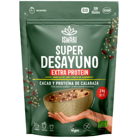 SÚPER DESAYUNO DE CACAO Y PROTEÍNA DE CALABAZA 360G ISWARI