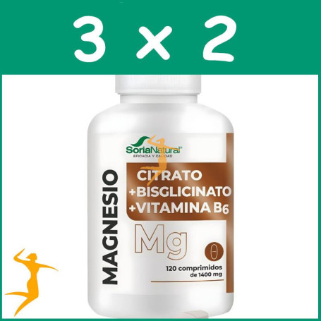 Pack 3x2 CITRATO MAGNESIO+BISGLICINATO+B6 120 COMPRIMIDOS SORIA NATURAL