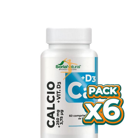 Pack 6x CALCIO+VIT D3 LIBERACIÓN SOSTENIDA 60 COMPRIMIDOS SORIA NATURAL
