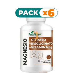 Pack 6x CITRATO MAGNESIO+BISGLICINATO+B6 120 COMPRIMIDOS SORIA NATURAL