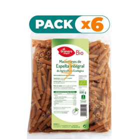 Pack 6x MACARRONES ESPELTA INTEGRAL BIO 500Gr. EL GRANERO