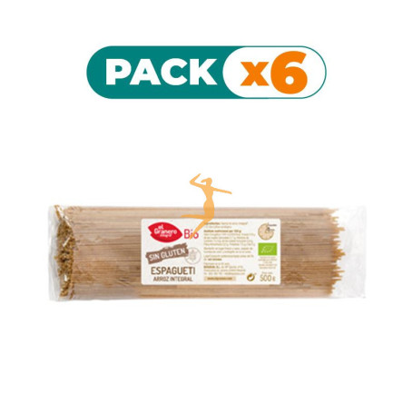 Pack 6x ESPAGUETIS DE ARROZ INTEGRAL SIN GLUTEN BIO 500Gr. GRANERO