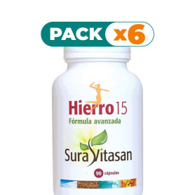 Pack 6x HIERRO 15 90 CÁPSULAS SURA VITASAN