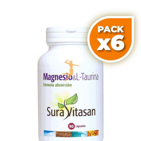 Pack 6x MAGNESIO Y L-TAURINA 90 CÁPSULAS SURA VITASAN