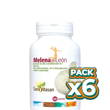 Pack 6x MELENA DE LEÓN 500Mg. 60 CÁPSULAS SURA VITASAN