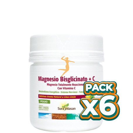 Pack 6x MAGNESIO BISGLICINATO + C 226GR SURA VITASAN