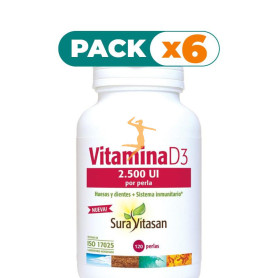 Pack 6x VITAMINA D3 2.500UI 120 PERLAS SURA VITASAN