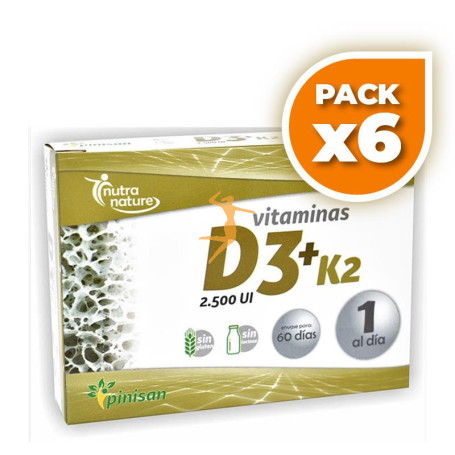 Pack 6x VITAMINAS D3 Y K2 2.500UI 60 CAPSULAS PINISAN