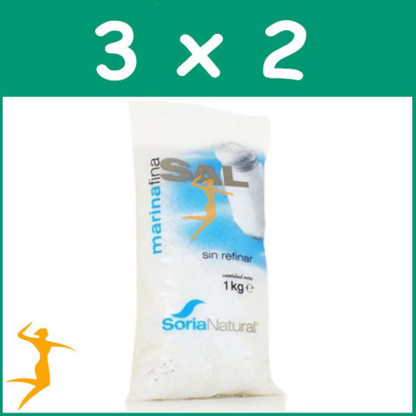 Pack 3x2 SAL MARINA FINA 1Kg. SORIA NATURAL