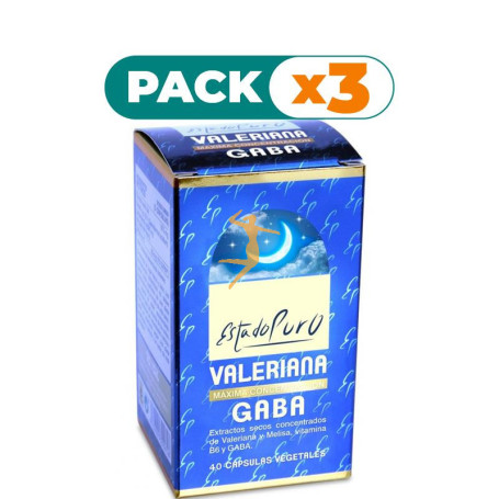 Pack 3x VALERIANA GABA 40 CÁPSULAS VEGETALES ESTADO PURO