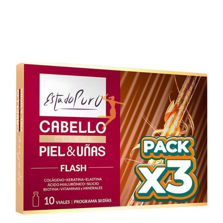 Pack 3x CABELLO PIEL Y UÑAS FLASH 10 VIALES ESTADO PURO