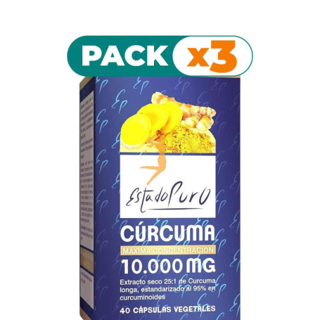 Pack 3x CÚRCUMA 10.000MG 40 CÁPSULAS VEGETALES ESTADO PURO