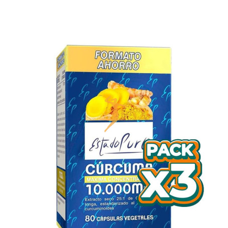 Pack 3x CÚRCUMA 10.000MG 80 CÁPSULAS VEGETALES ESTADO PURO