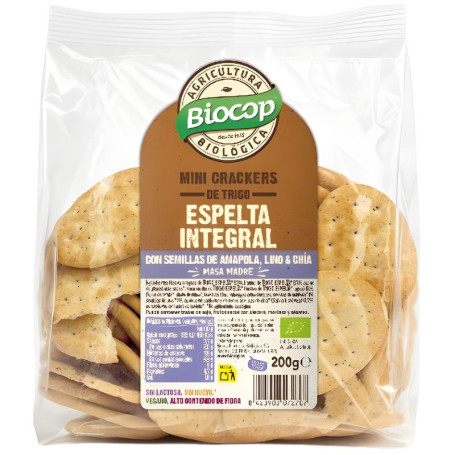 MINI CRACKERS ESPELTA INTEGRAL Y SEMILLAS MASA MADRE 200G BIOCOP
