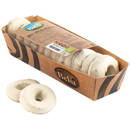 AROS DE CACAO CON CUBIERTA DE CHOCOLATE BLANCO 250G BELSI
