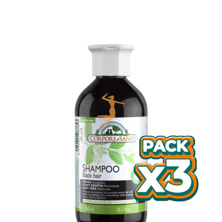 Pack 3x CHAMPU HENNA CABELLO NEGRO 300Ml. CORPORE SANO