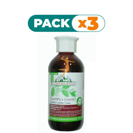 Pack 3x CHAMPÚ HENNA CABELLO CAOBA 300Ml. CORPORE SANO