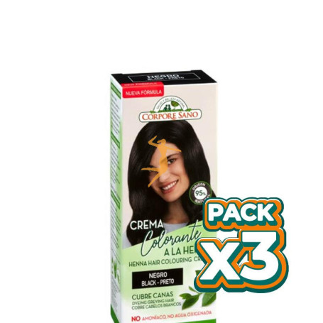 Pack 3x CREMA COLORANTE HENNA NEGRO 80Ml. CORPORE SANO