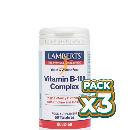 Pack 3x COMPLEJO DE VITAMINAS B-100 60 TABLETAS LAMBERTS