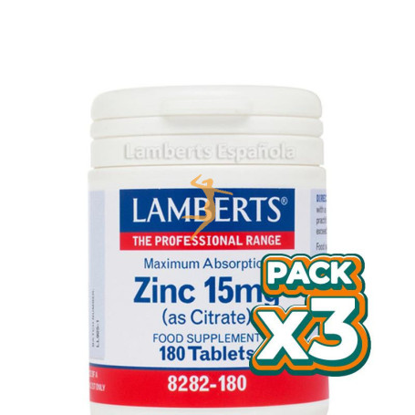 Pack 3x ZINC 15Mg. (COMO CITRATO) LAMBERTS