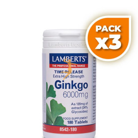 Pack 3x GINKGO BILOBA EXTRA ALTA POTENCIA 6000Mg. 180 TABLETAS LAMBERTS