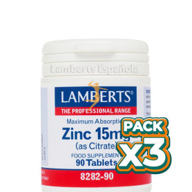 Pack 3x ZINC 15Mg. (COMO CITRATO) 90 TABLETAS LAMBERTS