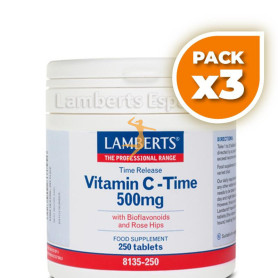 Pack 3x VITAMINA C 500Mg. CON BIOFLAVONOIDES 250 TABLETAS LAMBERTS