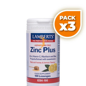 Pack 3x ZINC PLUS LOZENGES (MASTICABLES) LAMBERTS